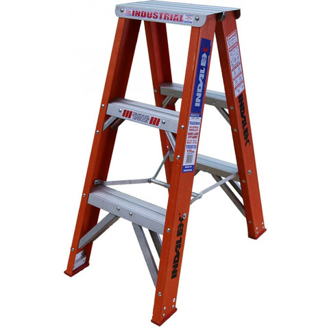 Indalex Tradesman Fibreglass Double Sided Step Ladder 0.9m 3ft