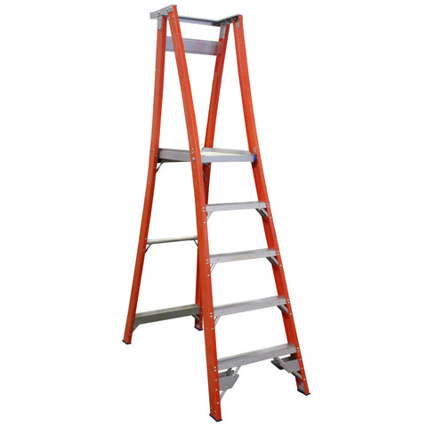 Indalex Pro-Series Fibreglass 5 Step 1.5m Platform Ladder (2.4m Rail)