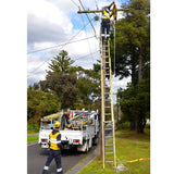 FED9.8 PowerMaster Fibreglass Extension Ladder 5.8m - 9.8m In Use Against Electrical Pole