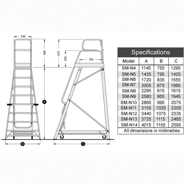 Stockmaster Navigator Mobile Platform Ladder 150kg (Various Sizes ...