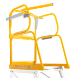 Yellow pro safety rails on a ladder against a white background