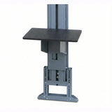 Adjustable height work station with a black platform on a white background