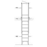 Technical drawing of a mezzalad ladder with dimensions labeled