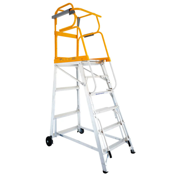 stockmaster trackerPRO mobile platform ladder on white background