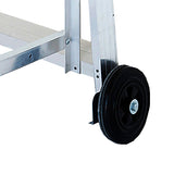 Close-up of a wheel on ladder frame with a white background