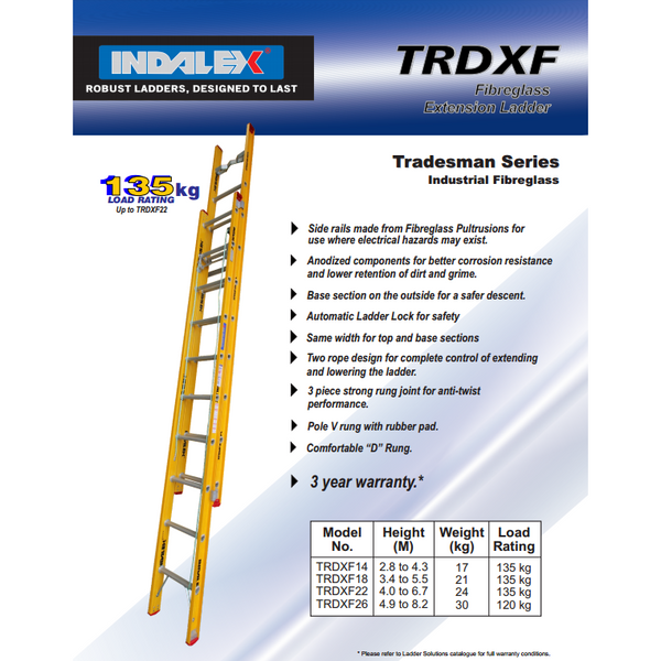 Indalex Tradesman Fibreglass Extension Ladder 3.4m - 5.5m 18ft – Access ...