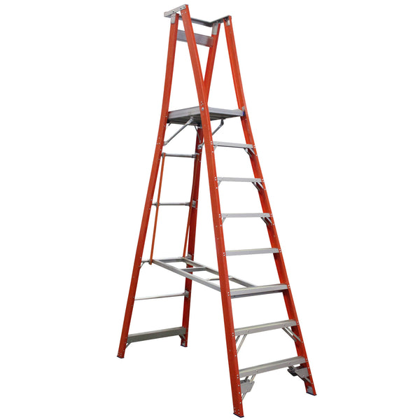 Indalex Pro-Series Fibreglass 8 Step 2.4m Platform Ladder (3.4m Rail)