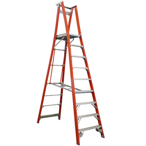Indalex Pro-Series Fibreglass 9 Step 2.7m Platform Ladder (3.7m Rail)